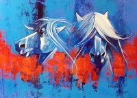 Momin Khan, 22 x 28 Inch, Acrylic on Canvas, Hores Painting, AC-MK-142
